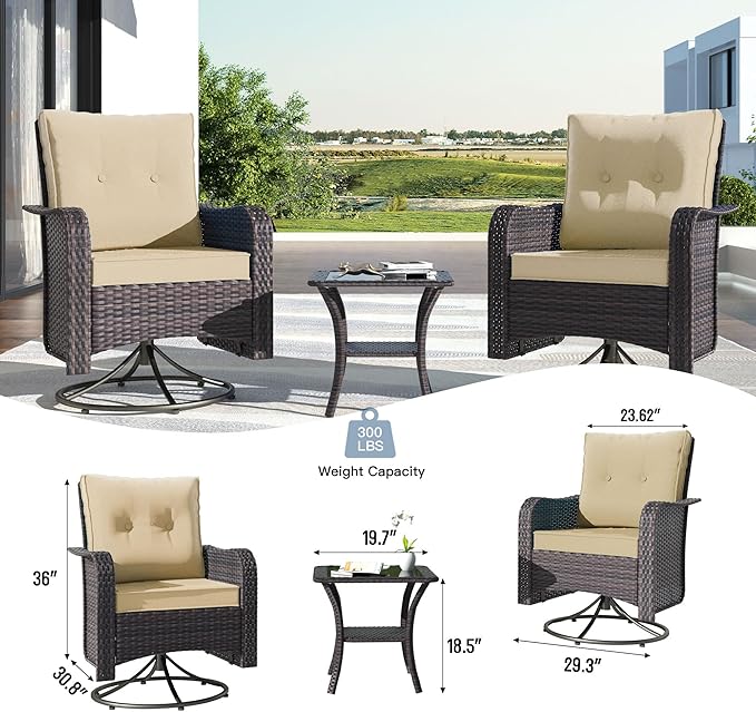 Kullavik 9 Pieces Outdoor Patio Furniture Set,PE Wicker Rattan Sectional Sofa Patio Conversation Sets with Swivel Rocking Chairs Set,Sand