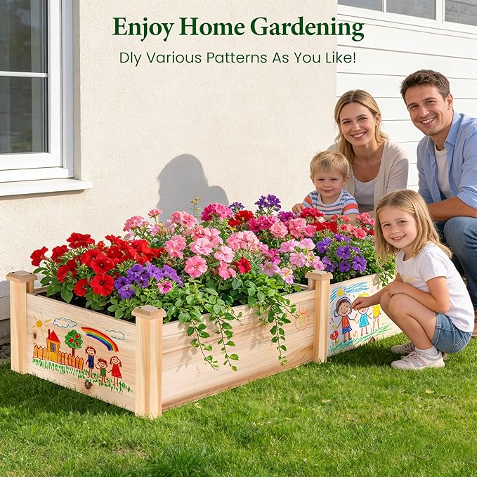 MIXC 8×2ft Wooden Horticulture Raised Garden Bed Divisible Elevated Planting Planter Box for Flowers/Vegetables/Herbs in Backyard/Patio Outdoor, Natural Wood