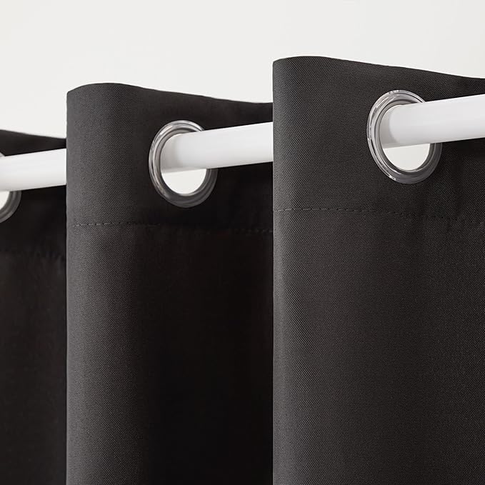 Town & Country Basics Cabana Solid Heavyweight Indoor Outdoor Curtains, Light Filtering Opacity with Grommet Top, Water Repellent, 2-Pack Set, 54"x108", Black
