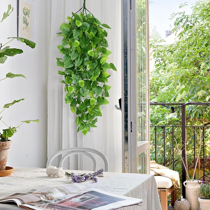 Waipfaru Fake Hanging Plants, 4pcs Artificial Hanging Plant, Faux Ivy Pothos Vines Greenery for Wall Home Bedroom Living Room Aesthetic Kitchen Office Aesthetic Kitchen Indoor Outdoor Decor