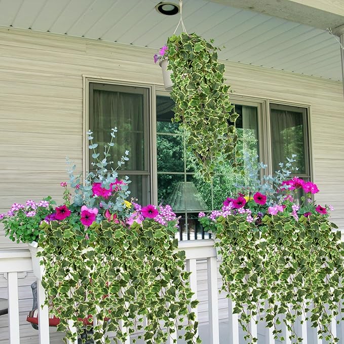 Hollyone 2pcs Artificial Hanging Plants 35.4" Fake Ivy Vine Faux Ivy Leaves Fire and UV Resistant Hanging Plant Wall Greenery for House Room Patio Indoor Outdoor Home Shelf Office Wedding Decor