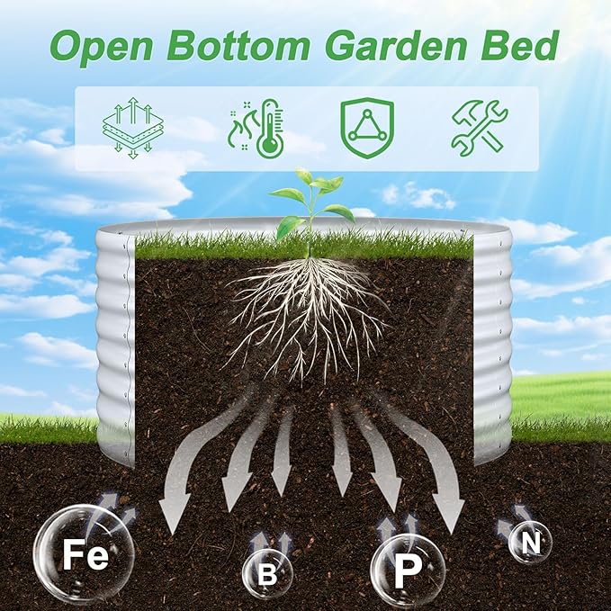 AHEONLAR 2 Pack 2x2x1.5ft Round Galvanized Raised Garden Bed Outdoor Metal Planter Box for Vegetables Steel Raised Beds for Gardening Silver