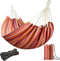 JoyView Brazilian Double Hammock with Hanging Ropes Extra Large 86.6x59” Portable Cotton Hammock for Patio Backyard Porch 450LBS Weight Capacity Perfect for Outdoor/Indoor - Red Stripes