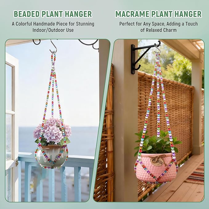 2 Pack Macrame Plant Hanger, Handmade Glass Bead Plant Hanger Colorful Decorative Bohemian Hanging Planter Holder for Indoor and Outdoor Home Garden Decor. Does Not Include Flower Pot.(17''/21'')