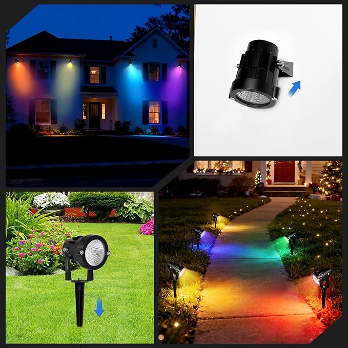 RGBW Multicolor Spotlight Outdoor: 16 Color Changing Landscape Lighting with Remotes 120V Plug in Waterproof Holiday LED Spot Light for Yard Garden Tree Bush Path Lawn Décor, 2 Pack (RGB + Warm Light)