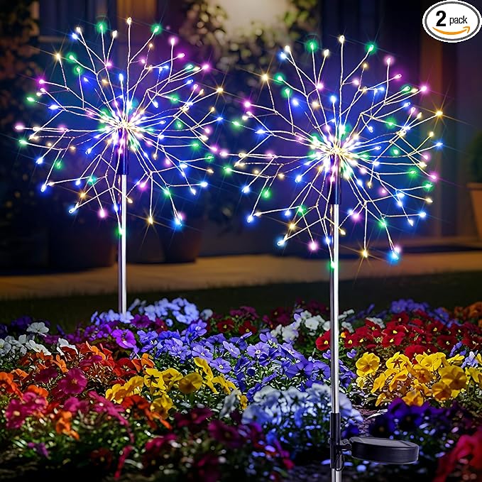 suddus Solar Garden Lights Outdoor Waterproof Decorative, 2Pack 150LED Firework Lights 8 Modes, Multicolor Solar Fairy Light for Yard, Patio, Pathway, Flowerbed Party Wedding Decor