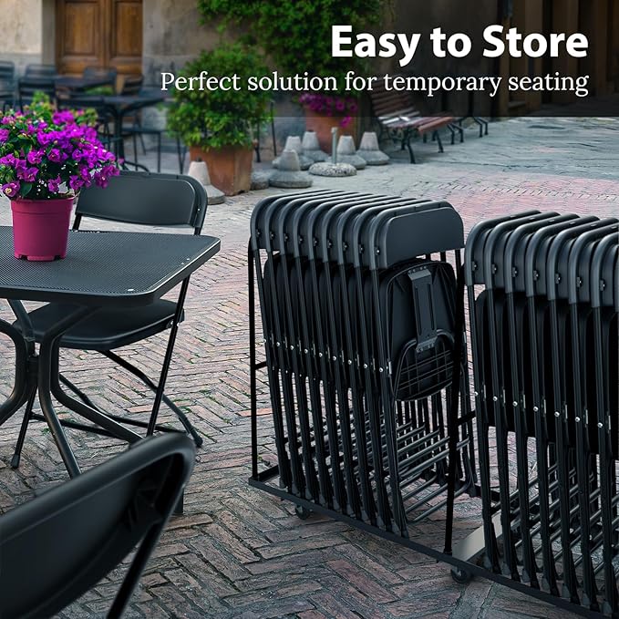 4 PACK White Foldable Plastic Chair | Folding & Stackable | 350 lbs Capacity Steel Frame Seats for Indoor Outdoor | Commercial Use Events Wedding Party Events Bulk Picnic Kitchen Dining