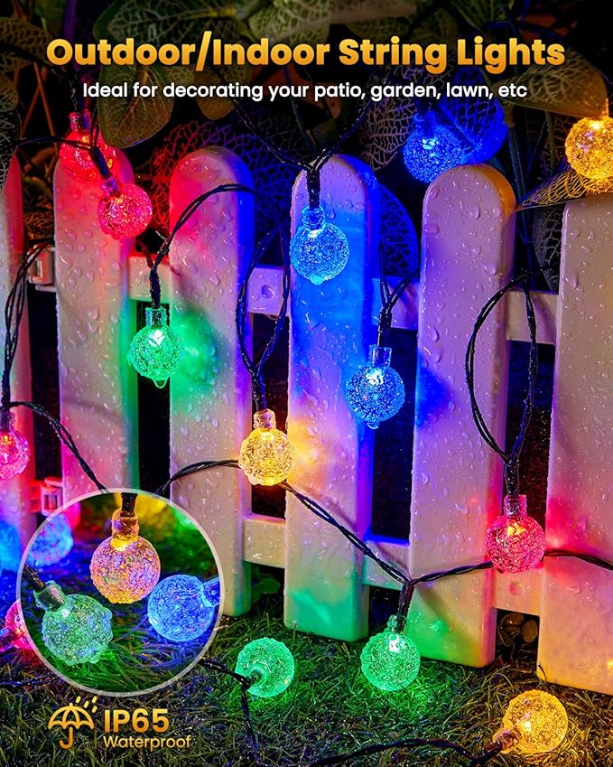 Brightown Solar String Lights Outdoor Waterproof, 2-Pack 120 LED 72Ft Total, Solar Powered Globe Patio Lights with 8 Lighting Modes for Garden Yard Porch Wedding Party Decor (Multicolor)