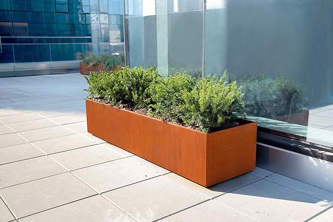 PLANTERCRAFT Corten Steel Planter Rectangle Outdoor Metal Garden Box Heavy Duty | Made in USA | Fully Assembled