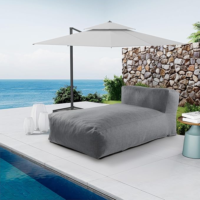 Outdoor Bean Bag Lounger Chair, Big Comfy Outdoor Daybed for Sunbathing and Tanning - Water-Resistant Patio Chaise and Pool Sun Lounger Furniture for Beach Deck (Charcoal Grey)