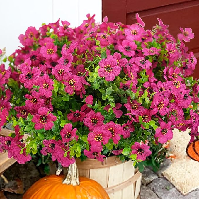 Artificial Flowers for Outdoor, UV Resistant Fake Silk Flowers, Realistic Faux Plants for Outside Indoor Porch Patio Window Box Planter Home Decor (20, Rosy)