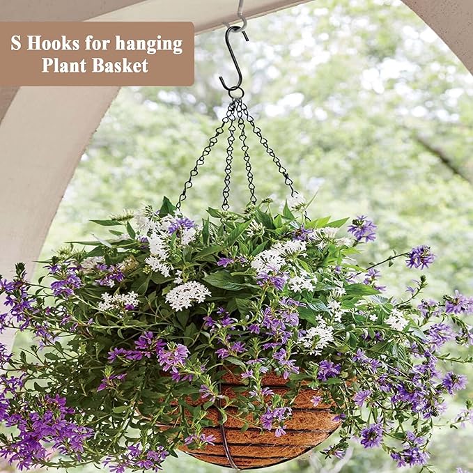 30 Pack 3.7 inch Length S Hooks Black Steel S Shaped Hooks for Hanging Jeans Pans Pots Plants Bags Towels Kitchen Closet Hooks Hanger, Fit The Rod Dia Less than1 inches