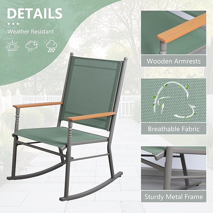 Shintenchi 2 Pcs Outdoor Rocking Chairs Set,Upgraded High Back Patio Rocking Chairs Set,Breathable Textilene Fabric Rocking Chair for Porch,Patio,Garden,Balcony(Green)