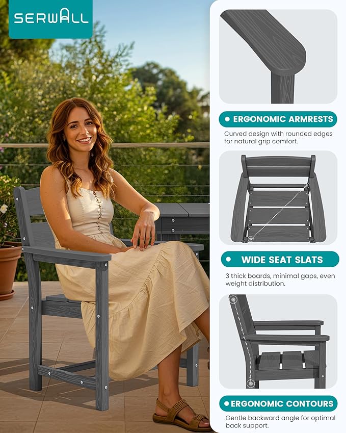 SERWALL Outdoor Dining Table Set, 67‘’ HDPE Patio Dining Set for 4, All-Weather Outdoor Table and Chairs Set for Deck, Grey