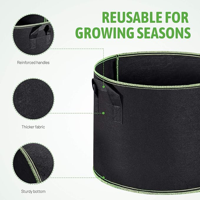 Delxo 10 Pack 20 Gallon Plant Grow Bags Heavy Duty Aeration Fabric Pots Thickened Nonwoven Plant Grow Bags with Handles