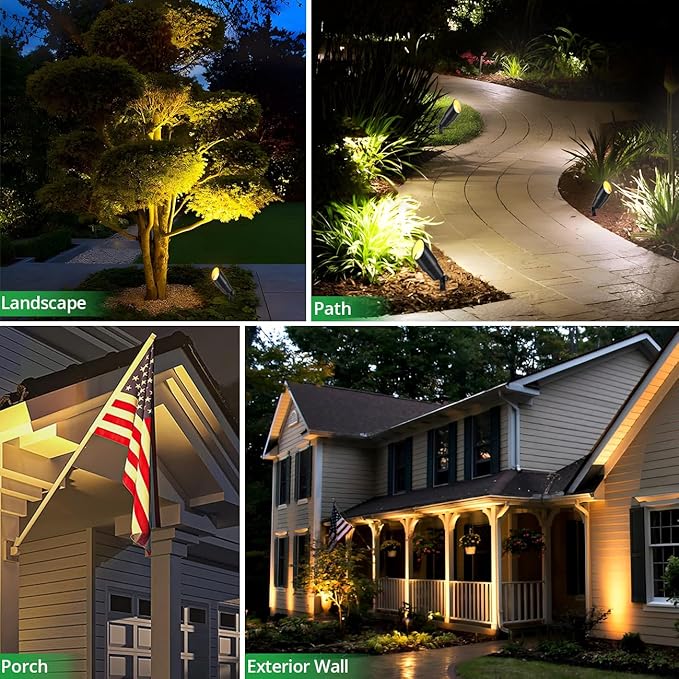 Wowlite 12V Low Voltage Landscape Lighting, Adjustable LED Outdoor Spotlights for House, IP65 Waterproof Matte Black Aluminum Garden Lighting for Trees, Yard, Patio (5W 2700K Warm White Bulb Included)
