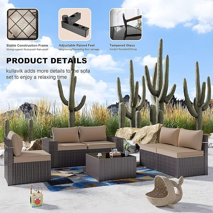 Kullavik 12 Pieces Outdoor Patio Furniture Set PE Wicker Rattan Sectional Sofa Patio Conversation Sets,Sand
