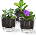 Self Watering Pots, 3 Pack 6.5/5/4 Inch Clear Plant Pot Self Watering Planter Flowers Pot with Deep Reservoir for Indoor Plants (3 Medium)