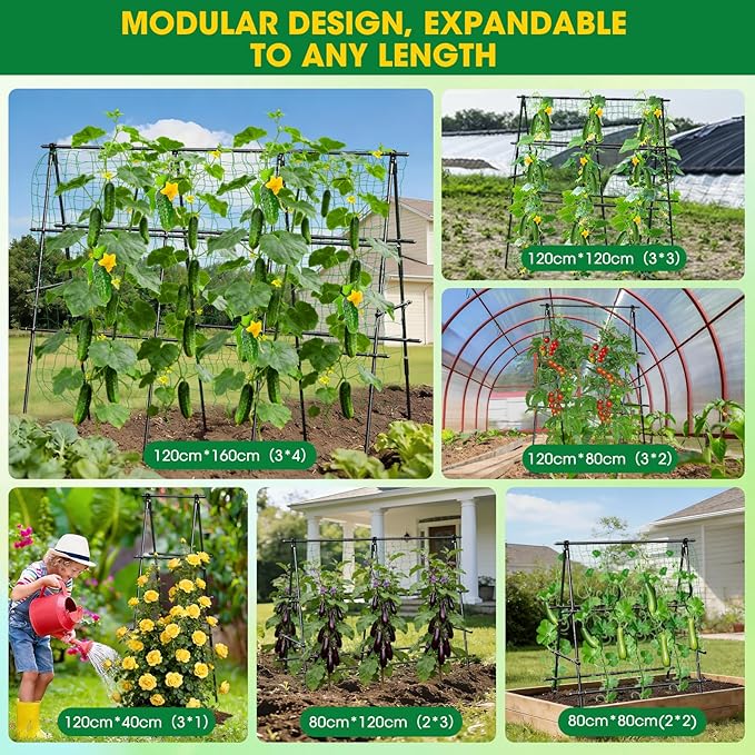 Cucumber Trellis, 47''X47'' A-Frame Cucumber Trellis for Raised Bed with Climbing Net, Metal Garden Trellis for Climbing Plants for Cucumber,Tomato, Grapes and Flowers
