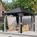 Aoxun Hardtop Gazebo 10x10, Aluminum Frame Canopy with Galvanized Steel Roof, Outdoor Gazebo with Breathable Netting and Privacy Curtain for Backyard
