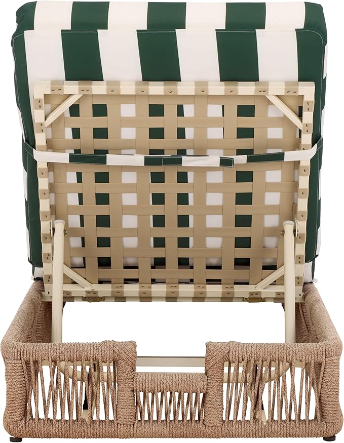 SAFAVIEH Outdoor Collection Gillian Heather Tan & Hunter Green Stripe Chaise Lounge Chair (Fully Assembled)