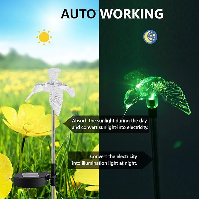 Solar Powered Outdoor Garden LED Light Color Charging Figurine Stake Landscape Light Waterproof Hummingbird Lawn Lamp for Sidewalk Terrace Pathway Walkway Driveway Yard & Lawn Decorations