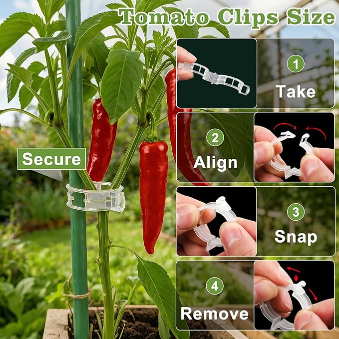 FEED GARDEN 120Pcs Plant Clips for Climbing Plants-Tomato, Cucumber, Grape & Vegetable Plant Supports, Reusable Tomato Clips Plastic Garden Clips, White