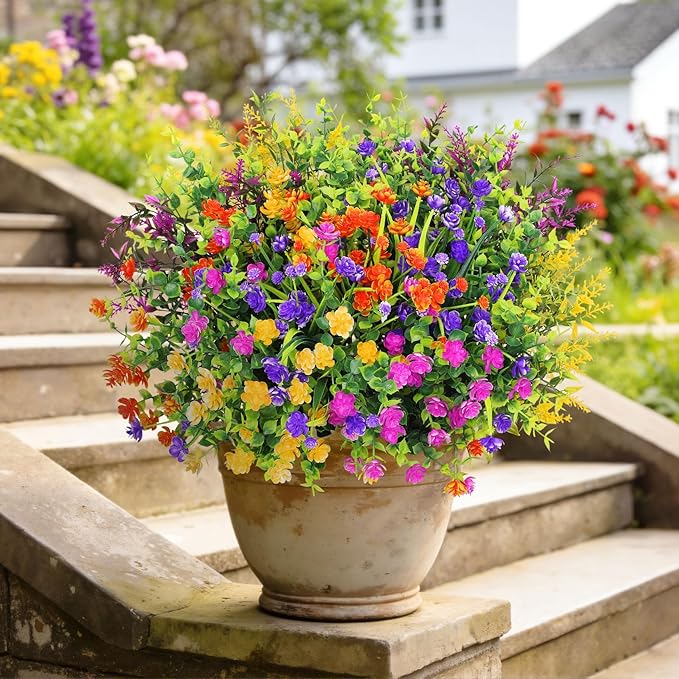 20 Bundles Artificial Flowers for Outdoors Fake Plastic Flowers UV Resistant Realistic Faux Plants Shrubs for Spring Summer Garden Porch Yard Patio Planter Window Box Home Decor, Mixedcolor