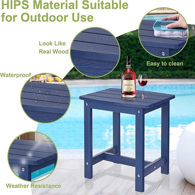 Y&M Outdoor Side Table, HIPS Adirondack Small Single Table, Waterproof Square Outside Table, Balcony Modern End Tables for Patio, Pool, Beach, Porch, Deck, Indoor or Outdoor Use (Navy Blue, 2 Pack)