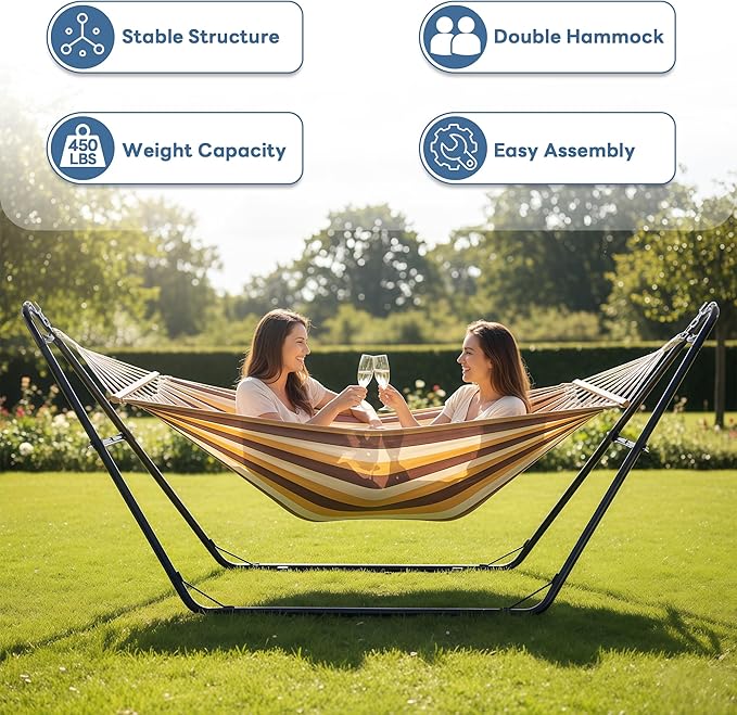 DUMOS Universal Double Hammock Stand Only, Heavy Duty Hammock Stands for 2 Person, Steel Stand for Indoor and Outside Garden Backyard Patio Pool Beach