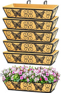 6 Pack 24 Inch Window Boxes Planters Railing Planter Box with Adjustable Brackets for Porch Fence Patio Balcony Hanging Flower Baskets with Woven Fabric for Outdoor Garden Decor - Black