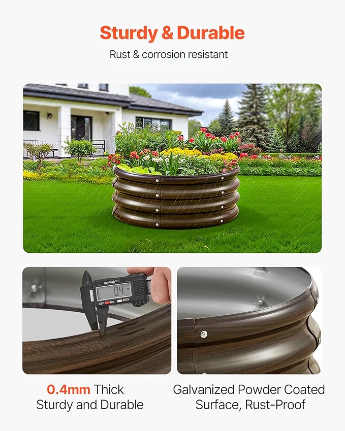 VEVOR 3 Pcs 2x2x1ft Round Galvanized Raised Garden Bed Kit, Outdoor Metal Raised Beds for Gardening Vegetables, Easy Assembly Garden Planter Box for Flowers Fruits with Open Base
