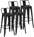 Yaheetech Bar Stools Set of 4, Metal Counter Height Chairs, 30 Inch Industrial Kitchen Stools with Backrest and Footrest for Indoor/Outdoor, Matte Black