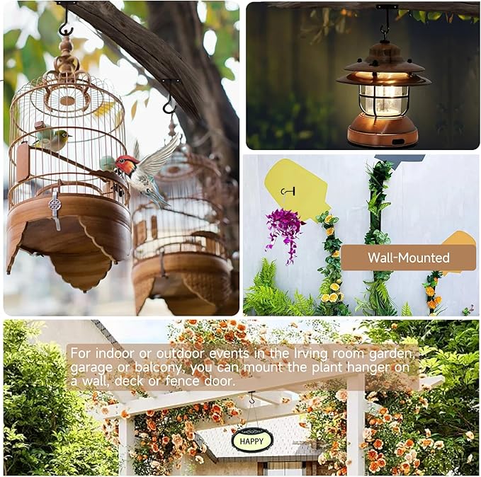 2Pack 4Inch Ceiling Hooks for Hanging Plant, Hanger for Indoor and Outdoor Plant Pots Holder, Wall Hook for Planters, Flower Basket, Wind Chimes, Lanterns, Lights, Bird Feeders, Home Decor-Black
