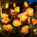 Brightown Outdoor Solar Flower Lights, 4 Pack Solar Garden Light with Larger & More Realistic Champagne Rose, Bigger Solar Panel, Waterproof Solar Lights Outdoor for Yard Garden Lawn Pathway Decor