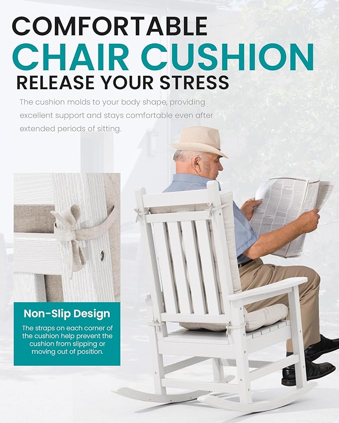 SERWALL HDPE Outdoor Rocking Chair Cushion Set of 2 Memory Foam Cushion Beige