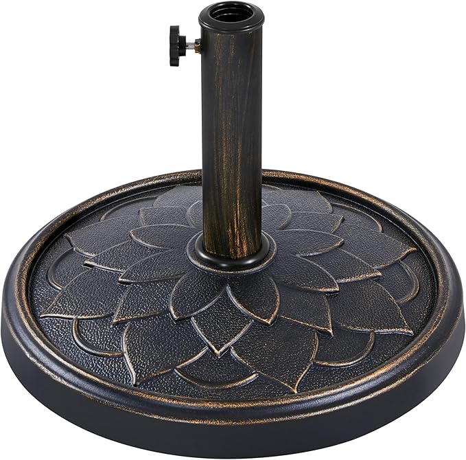 Yaheetech 18'' Patio Umbrella Base 26.5lbs Heavy Duty Antiqued Outdoor Market Umbrella Stand All-Weather Resin Umbrella Base for Garden & Yard, Bronze