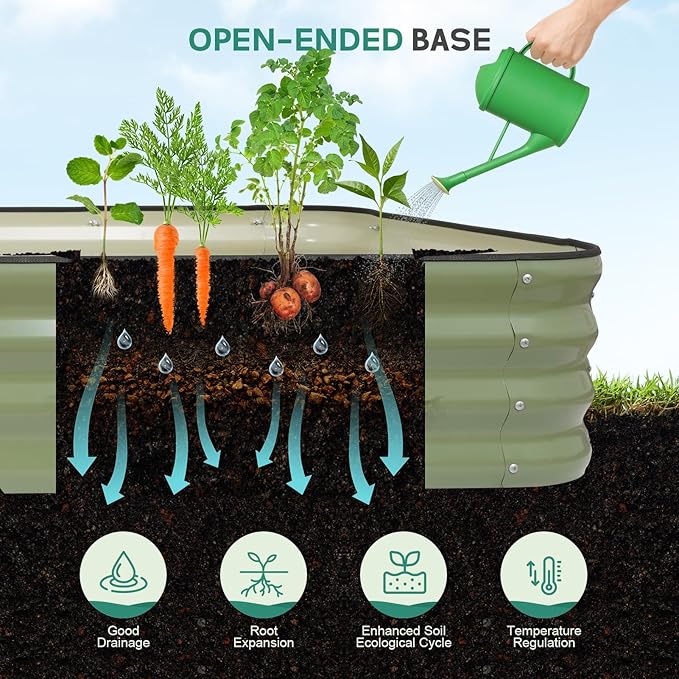 5 in 1Galvanized Raised Garden Bed - 8x3x1ft Modular Garden Planter Bed Outdoor | Steel Raised Bed Kit with Bracing Rods, Gloves for Gardening Vegetables Fruits and Flowers (Green)