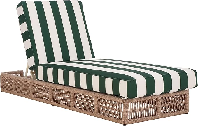 SAFAVIEH Outdoor Collection Gillian Heather Tan & Hunter Green Stripe Chaise Lounge Chair (Fully Assembled)