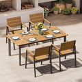Outdoor Dining Set for 4, Aluminum Patio Table and Chairs Set with Umbrella Hole, 5 Piece HDPS Outdoor Furniture Set for Patio, Garden (Gray & Teak)