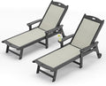 LUE BONA Chaise Lounge Chair Outdoor Set of 4, HDPS and HDPE Wicker Material, Patio Lounge Chair with Adjustable Backrest, Resin Pool Lounge Chairs with Wheels for Backyard, Poolside and Deck