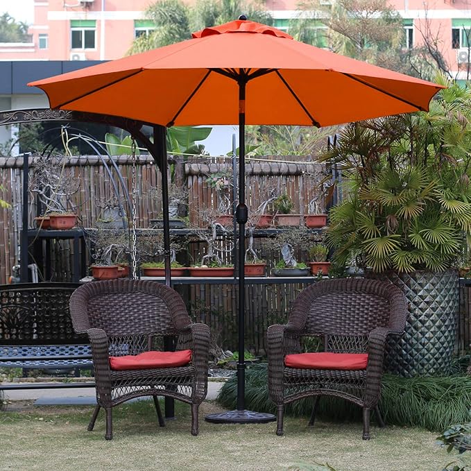 Sunnyglade 9Ft Patio Umbrella Outdoor Table Umbrella with 8 Sturdy Ribs (Orange)