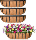 16'' Window Box Railing Planter with Coco Liner,4 Pack Horse Trough Planters Black Metal Hanging Flower Planters Basket for Porch Fence Patio Indoor Outdoor Lawn