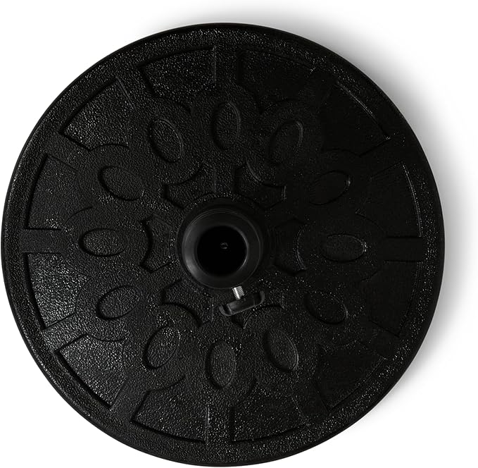 Backyard Expressions 20 lb Round Patio Umbrella Base – Heavy Duty Resin-Coated Calcium Carbonate Stand with Adjustable Pole Adapters Fits 1.5"–2" Poles, Weather-Resistant, Black Finish
