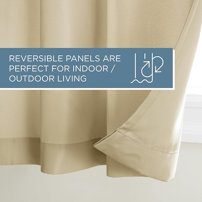 TOWN & COUNTRY BASICS Cabana Solid Heavyweight Indoor Outdoor Curtains, Light Filtering Opacity with Grommet Top, Water Repellent, 2-Pack Set, 54"x96", Natural