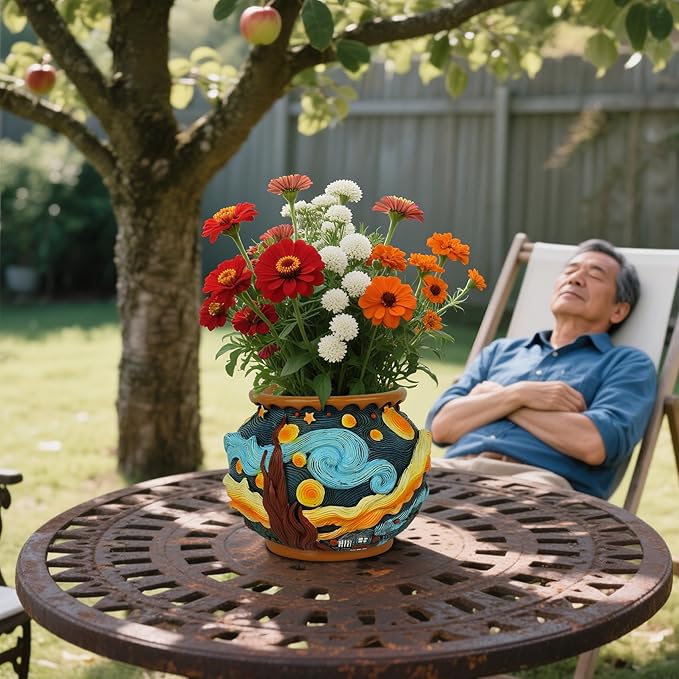 Plant Pots with Drainage Holes - Cute Unique Starry Sky Theme Flower Pots - Decorative Planter for Indoor/Outdoor, Funny Plant Pots for Home Garden Decor