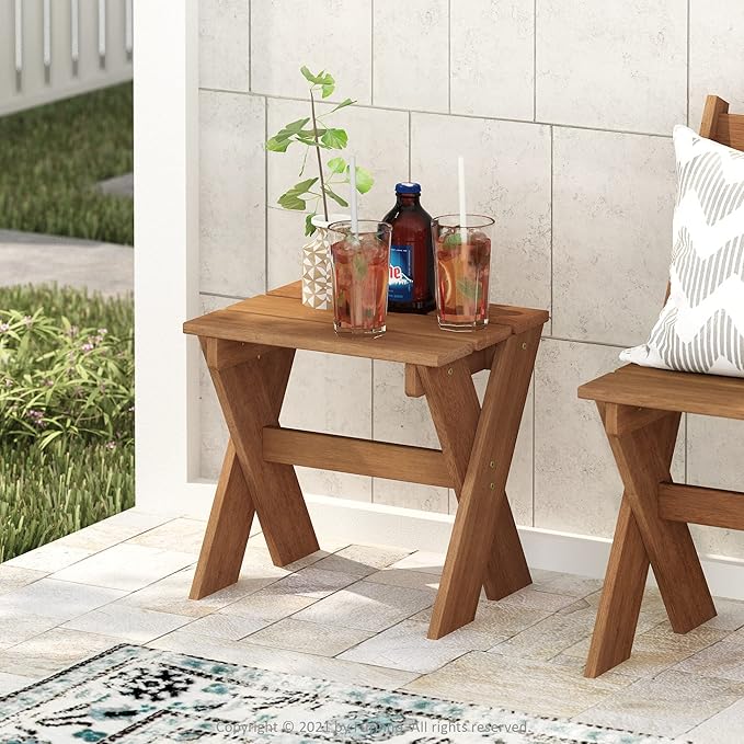 Furinno Tioman Outdoor Side Table Flower Stand, Dark Red Meranti Hardwood