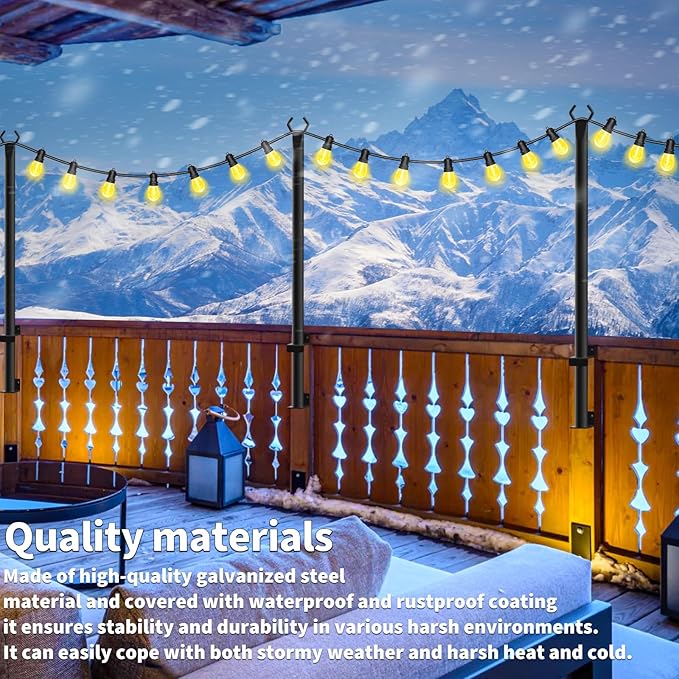 8Pack String Light Poles,5 Ft Light Poles for Outside String Lights,Outdoor Lights Pole with Fork,Metal Poles Stand for Patio Deck Backyard
