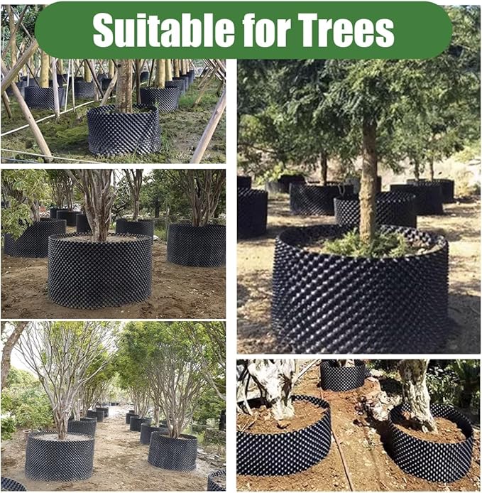Air Pruning Containers, 40 Gallon Air Pruning Planters, Sturdy Plastic Roots Control Planter Container for Tree Grow Outdoor, Garden Self-Planting Planters, Size 24"x24", Black, 4P