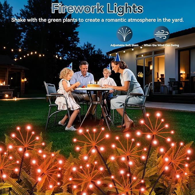 Solar Garden Lights 2 Pack Waterproof Swaying Starburst Light Solar Outdoor Lights for Yard Patio Walkway Pathway Party Wedding Decoration, Unique Gifts for Women, Orange
